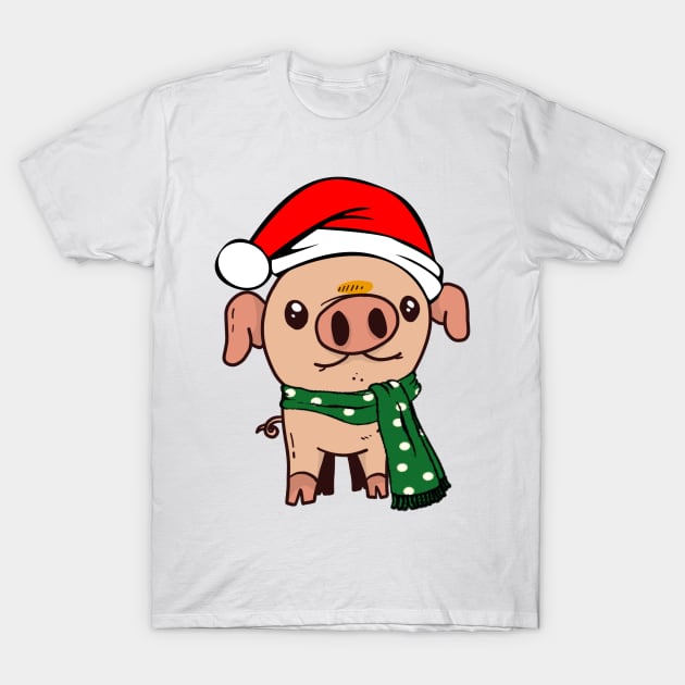 Cute Christmas Teacup Pig Mini Piglet in Santa Hat Gifts T-Shirt by gillys